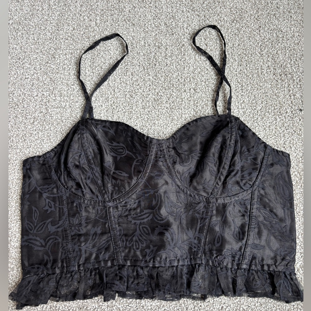 Free People Black Floral Bustier Top